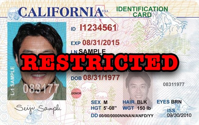 Closeup of restricted California driver's license