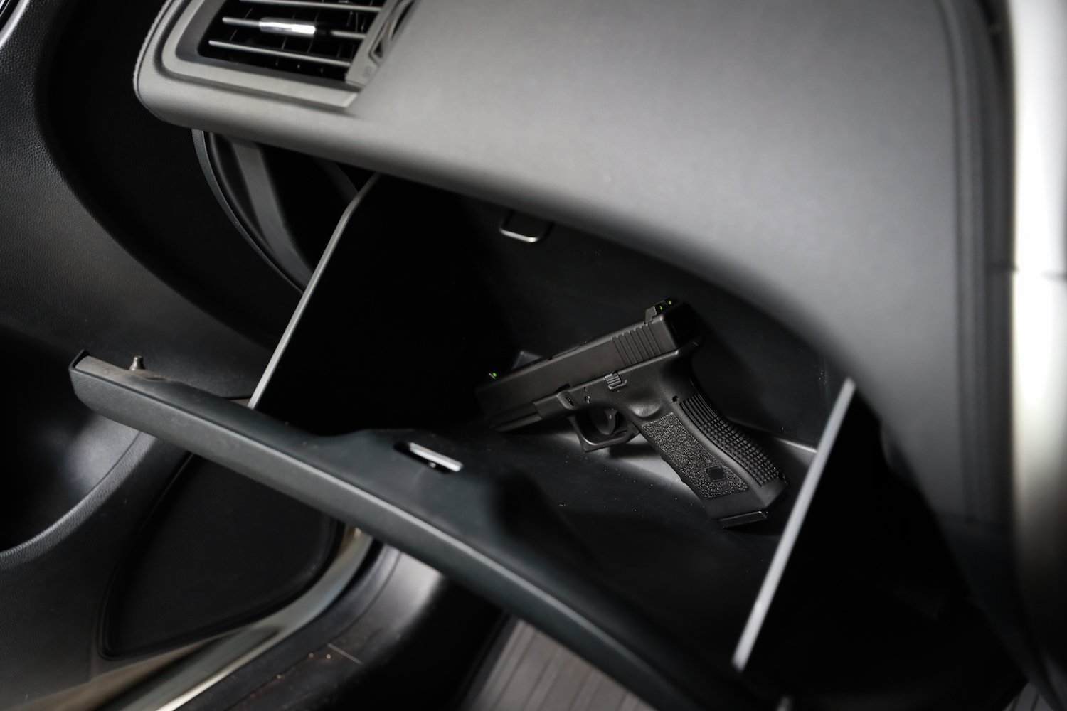 Revolver in the glove compartment of a vehicle