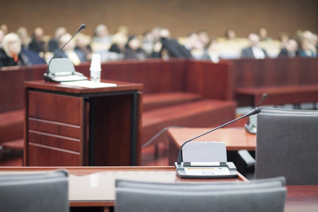 Courtroom with empty podium