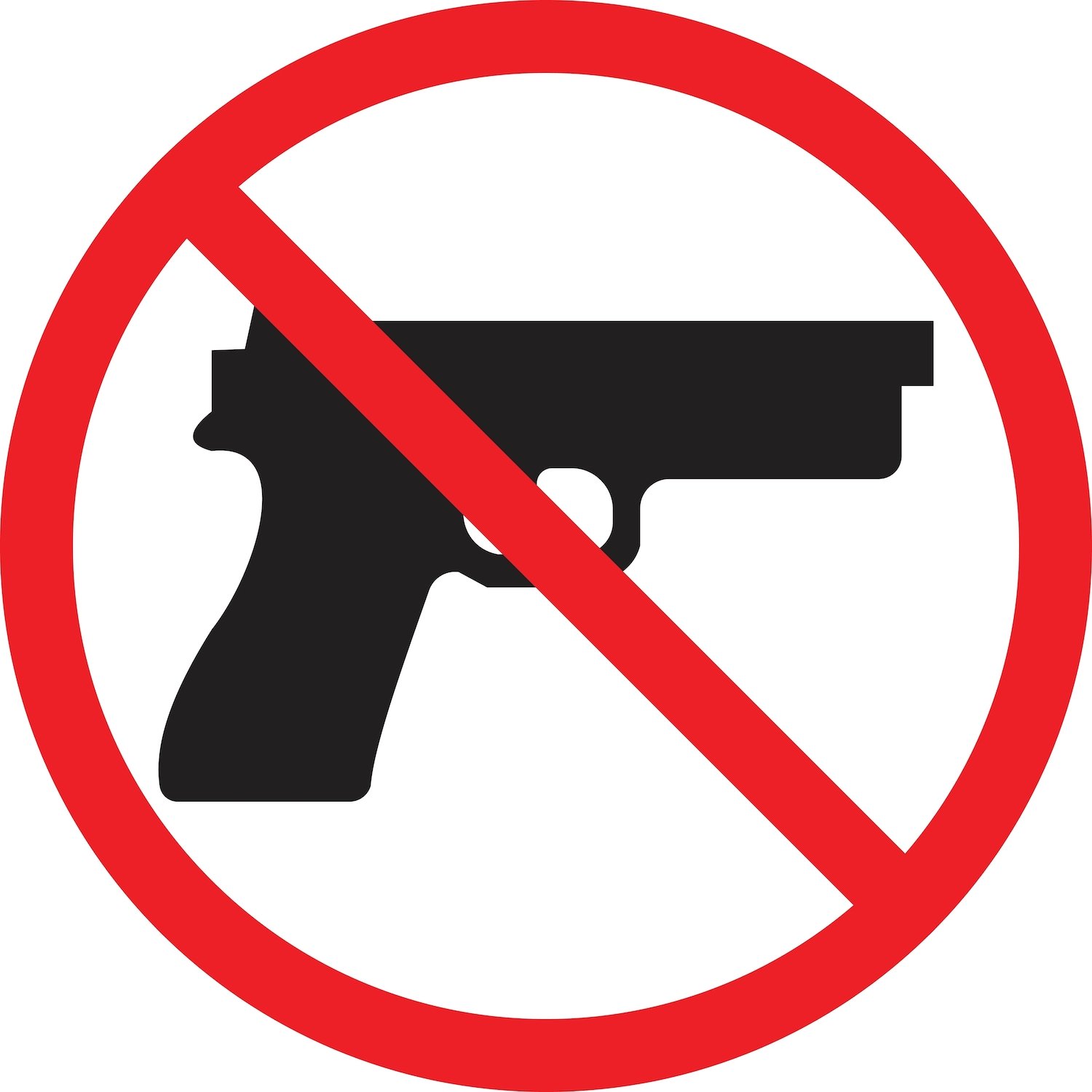 Gun with a red strike-through against a white background