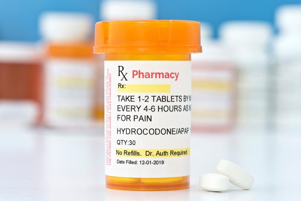 Hydrocodone pill bottle from pharmacy