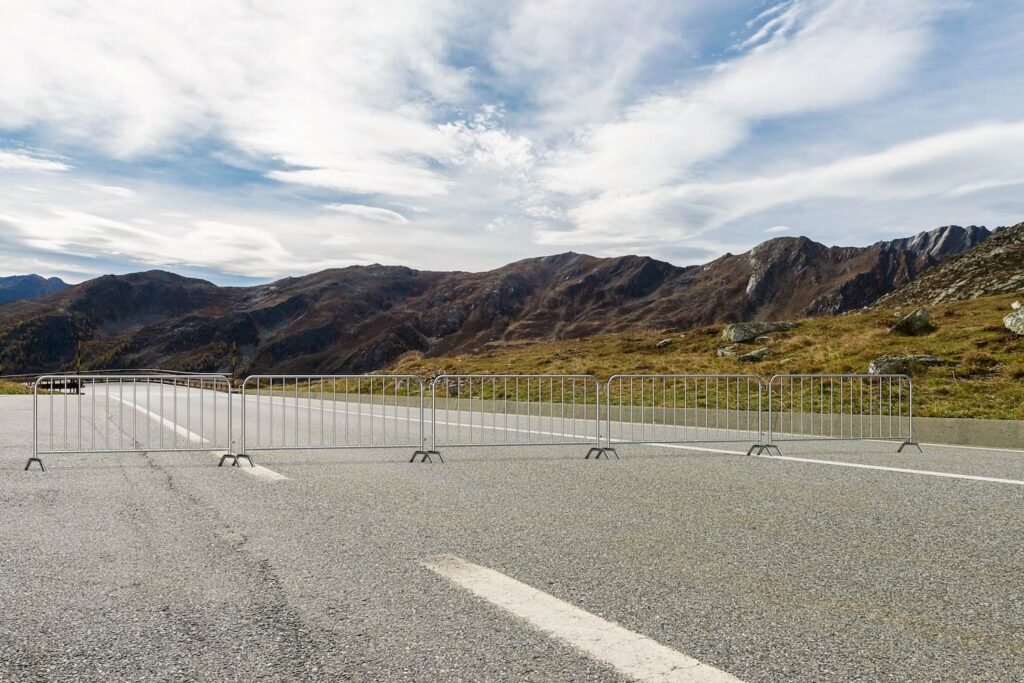 Barricades illegally obstructing a roadway in Colorado. 
