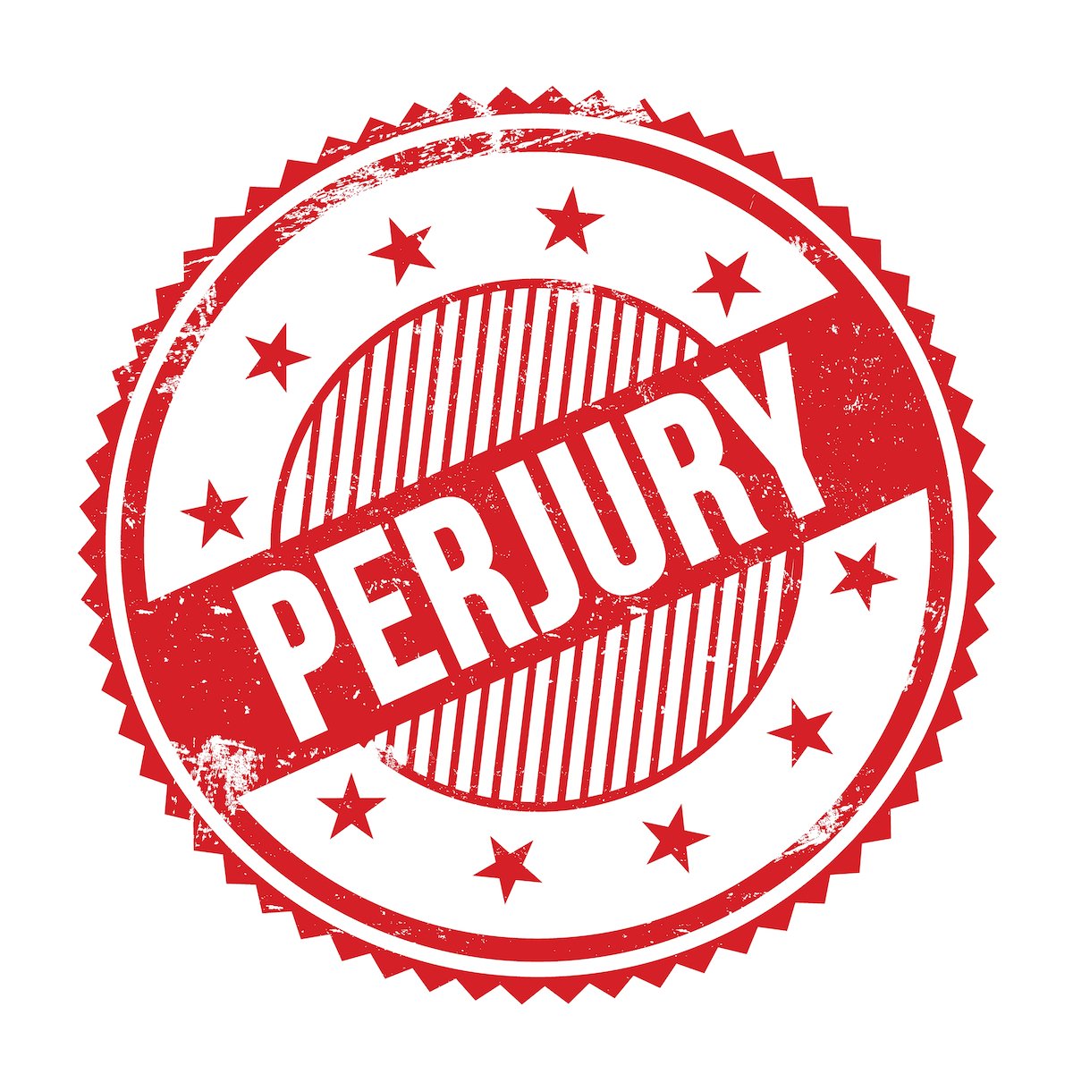 Red and white sign that says "Perjury" against a white background
