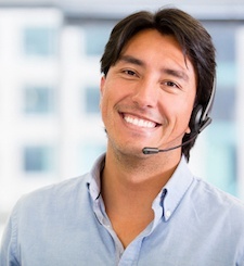 Male receptionist wearing headset
